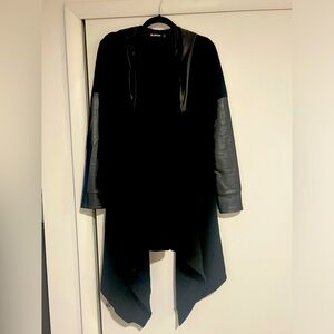 Blank NYC open hooded sweater w/ faux leather hood and sleeves